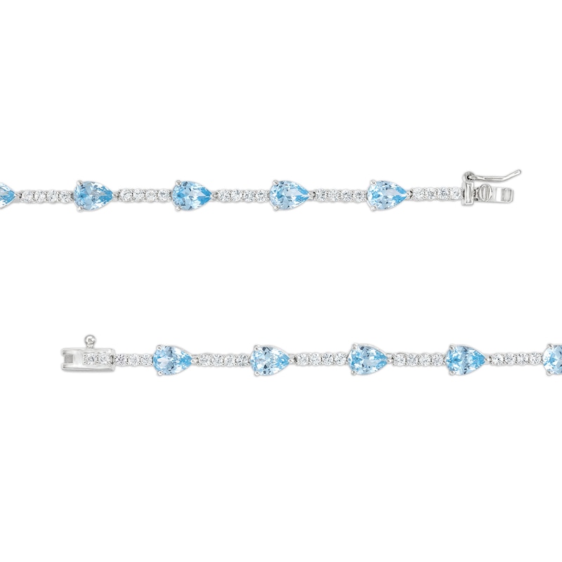 Pear-Shaped Blue Lab-Created Spinel and White Lab-Created Sapphire Station Line Bracelet in Sterling Silver - 7.25"