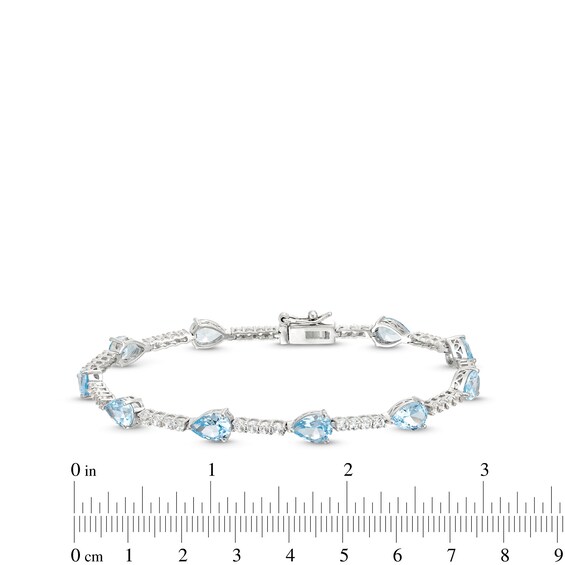 Pear-Shaped Blue Lab-Created Spinel and White Lab-Created Sapphire Station Line Bracelet in Sterling Silver - 7.25"