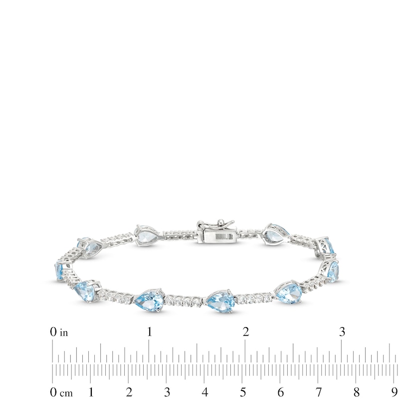 Main Image 3 of Pear-Shaped Blue Lab-Created Spinel and White Lab-Created Sapphire Station Line Bracelet in Sterling Silver - 7.25"