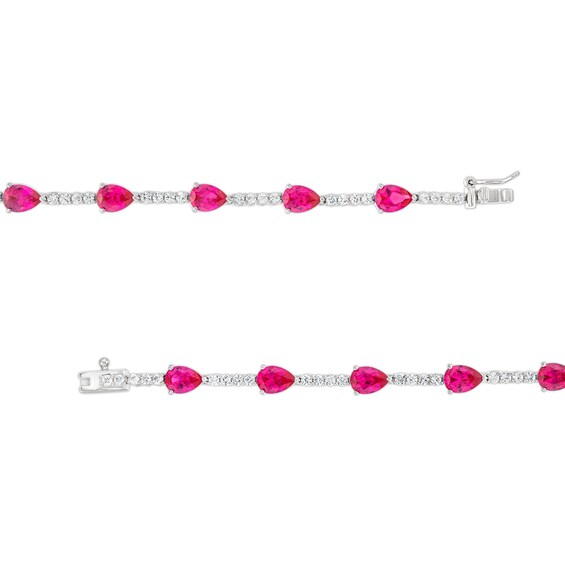 Pear-Shaped Lab-Created Ruby and White Lab-Created Sapphire Station Line Bracelet in Sterling Silver - 7.25"