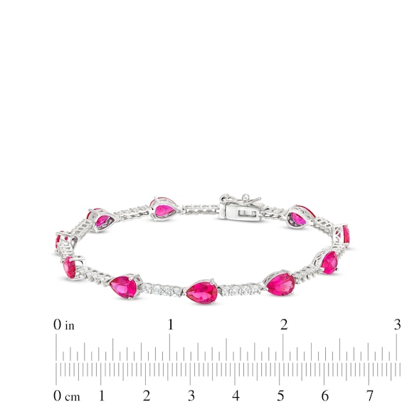Pear-Shaped Lab-Created Ruby and White Lab-Created Sapphire Station Line Bracelet in Sterling Silver - 7.25"