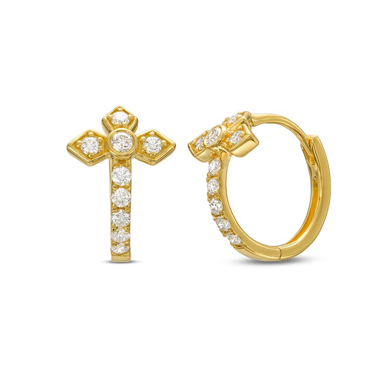 Main Image 1 of 1/2 CT. T.W. Diamond Gothic-Style Cross Hoop Earrings in 10K Gold