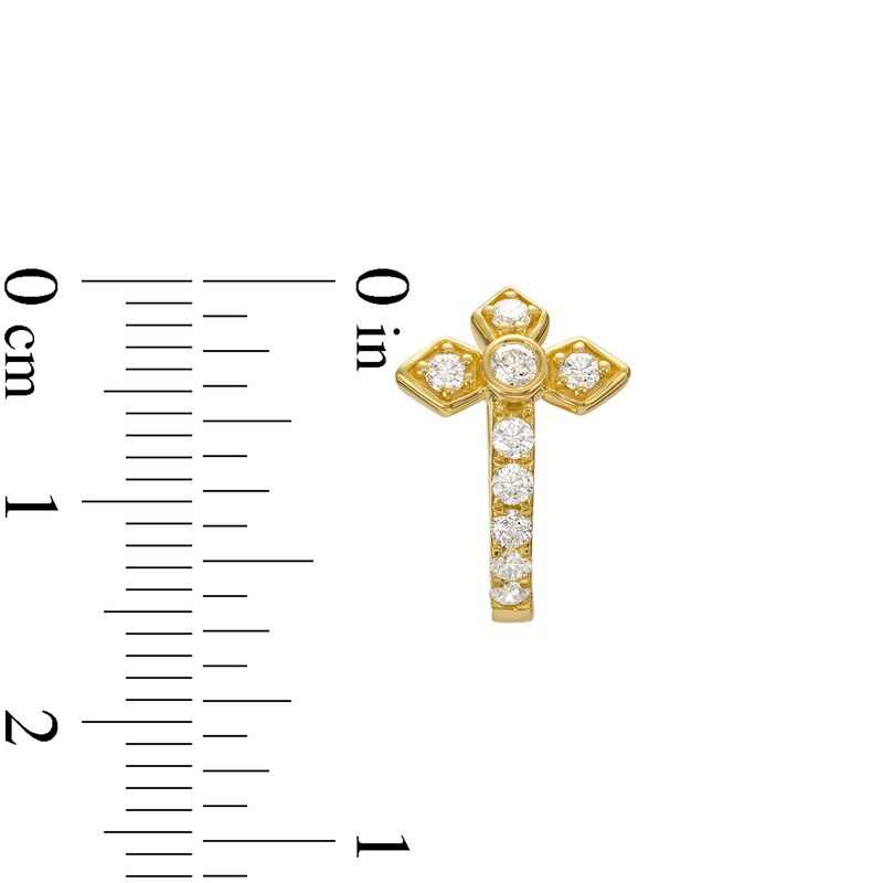 Main Image 3 of 1/2 CT. T.W. Diamond Gothic-Style Cross Hoop Earrings in 10K Gold