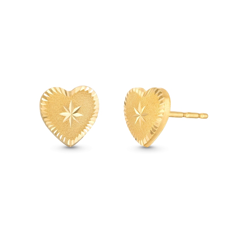 Main Image 1 of Diamond-Cut Heart-Shaped Stud Earrings in 14K Gold