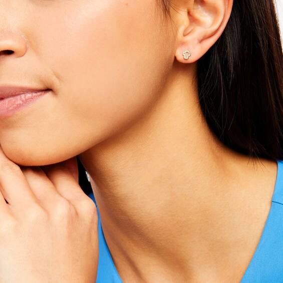 Tube Cross Stud Earrings in 14K Gold