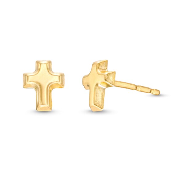 Puffed Cross Stud Earrings in 14K Gold