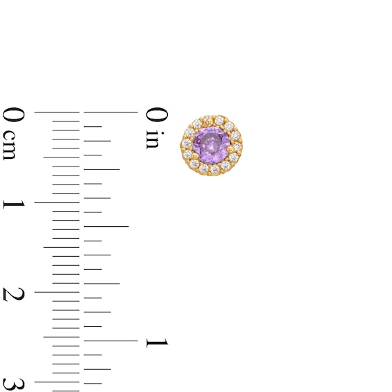 Child's 4.0mm Purple and White Cubic Zirconia Frame Stud Earrings in 14K Gold