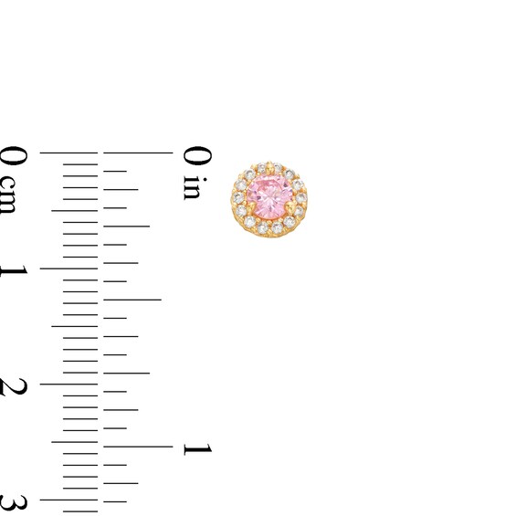 Child's 4.0mm Pink and White Cubic Zirconia Frame Stud Earrings in 14K Gold