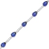 Thumbnail Image 1 of Pear-Shaped Blue Lab-Created Sapphire and White Lab-Created Sapphire Station Line Bracelet in Sterling Silver - 7.25"