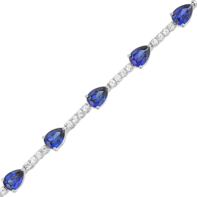 Main Image 1 of Pear-Shaped Blue Lab-Created Sapphire and White Lab-Created Sapphire Station Line Bracelet in Sterling Silver - 7.25"