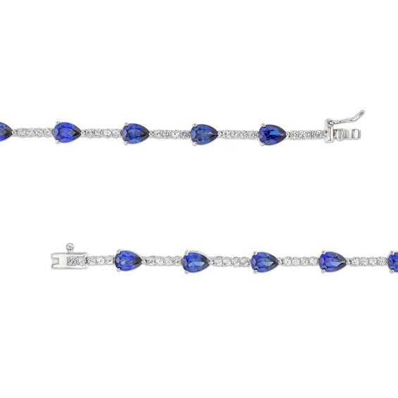 Pear-Shaped Blue Lab-Created Sapphire and White Lab-Created Sapphire Station Line Bracelet in Sterling Silver - 7.25"