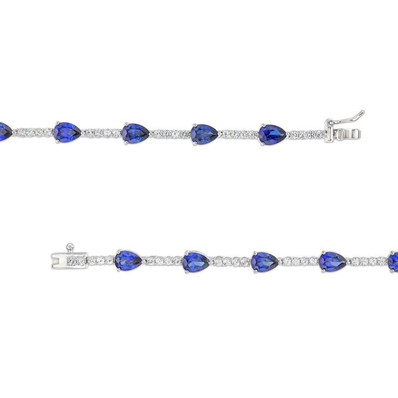 Main Image 2 of Pear-Shaped Blue Lab-Created Sapphire and White Lab-Created Sapphire Station Line Bracelet in Sterling Silver - 7.25"
