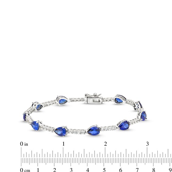 Pear-Shaped Blue Lab-Created Sapphire and White Lab-Created Sapphire Station Line Bracelet in Sterling Silver - 7.25"