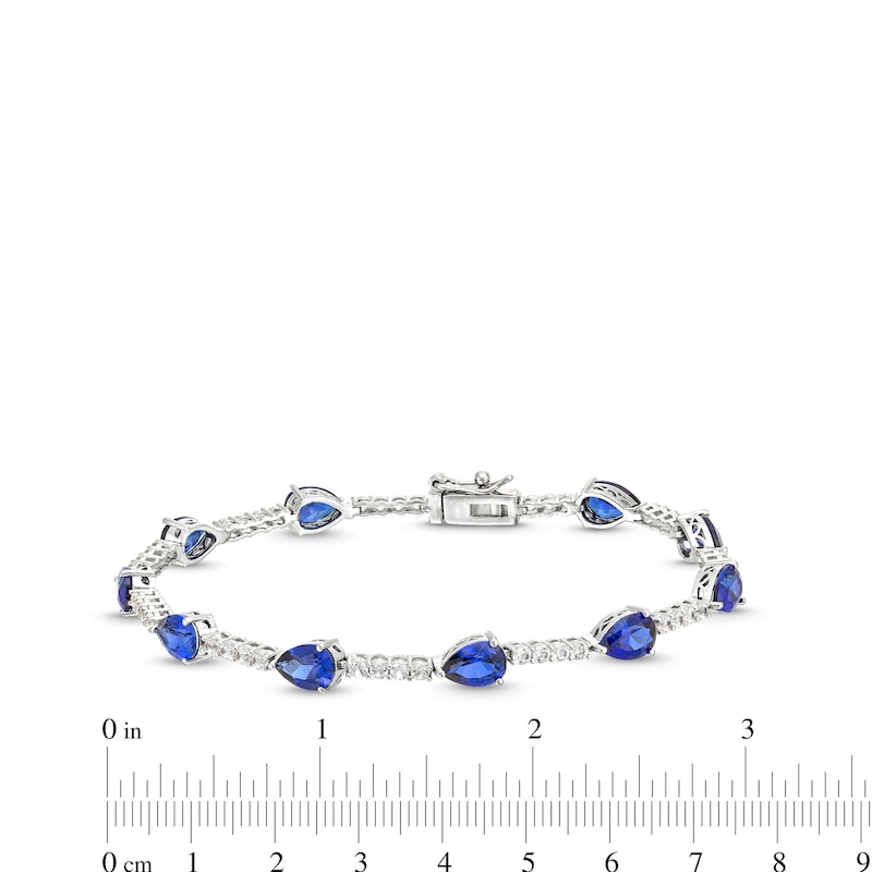 Main Image 3 of Pear-Shaped Blue Lab-Created Sapphire and White Lab-Created Sapphire Station Line Bracelet in Sterling Silver - 7.25"
