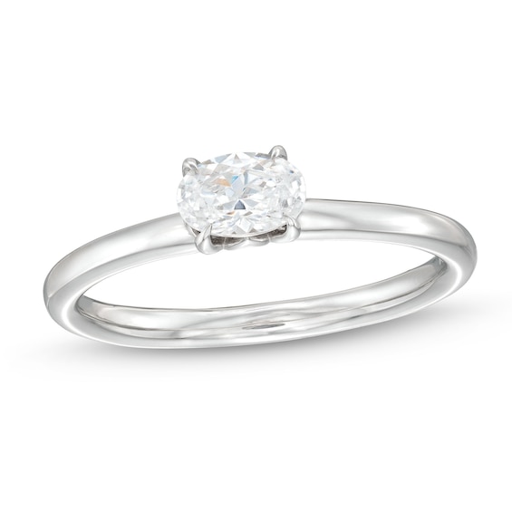 1/2 CT. Oval Diamond Sideways Solitaire Ring in 14K White Gold (I/I2)