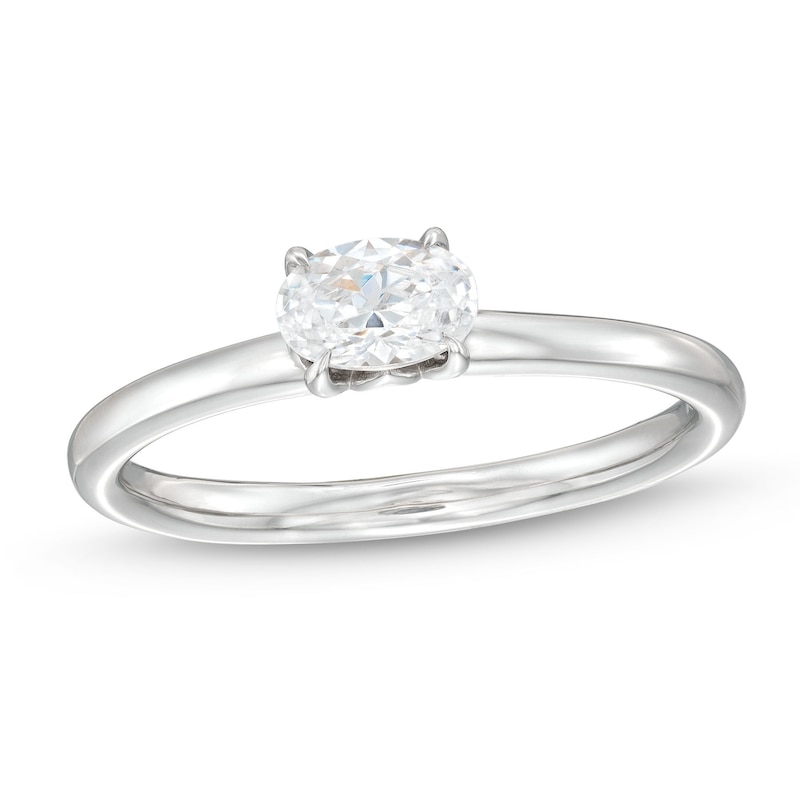 Main Image 1 of 1/2 CT. Oval Diamond Sideways Solitaire Ring in 14K White Gold (I/I2)