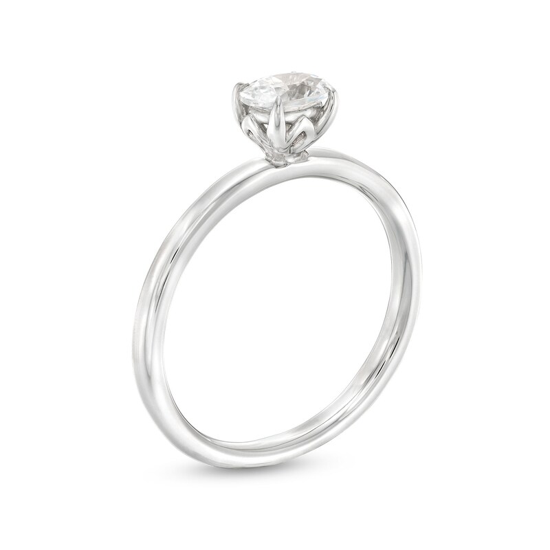 Main Image 3 of 1/2 CT. Oval Diamond Sideways Solitaire Ring in 14K White Gold (I/I2)