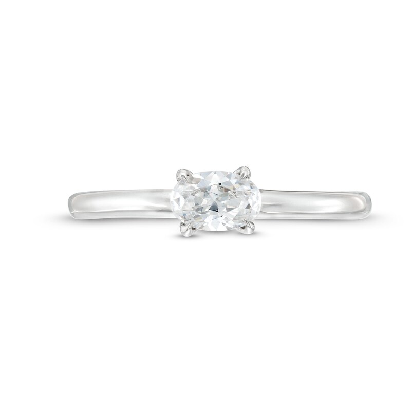 Main Image 4 of 1/2 CT. Oval Diamond Sideways Solitaire Ring in 14K White Gold (I/I2)