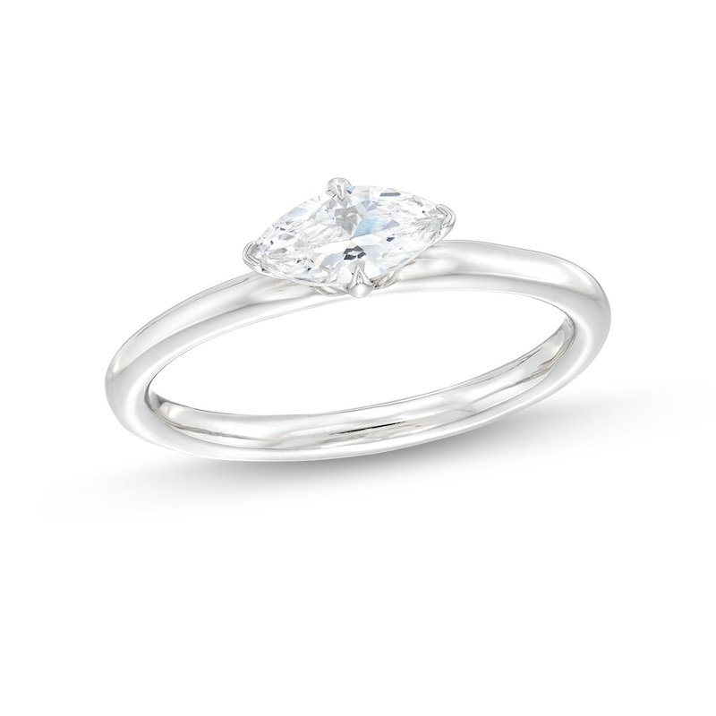 Main Image 1 of 1/2 CT. Marquise Diamond Sideways Solitaire Ring in 14K White Gold (I/I2)
