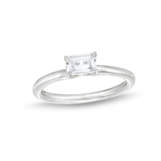 1/2 CT. Emerald-Cut Diamond Sideways Solitaire Ring in 14K White Gold (I/I2)