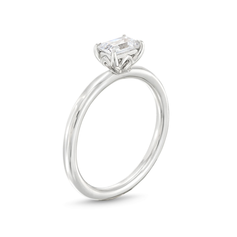 Main Image 3 of 1/2 CT. Emerald-Cut Diamond Sideways Solitaire Ring in 14K White Gold (I/I2)