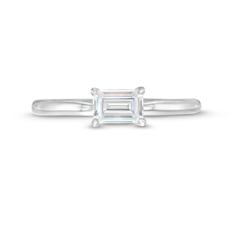 Main Image 4 of 1/2 CT. Emerald-Cut Diamond Sideways Solitaire Ring in 14K White Gold (I/I2)