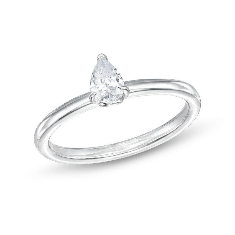 Main Image 1 of 1/2 CT. Pear-Shaped Diamond Solitaire Ring in 14K White Gold (I/I2)