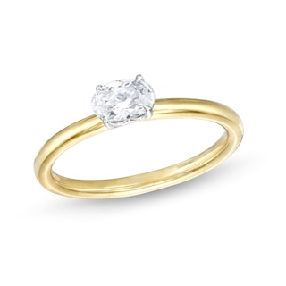 1/2 CT. Oval Diamond Sideways Solitaire Ring in 14K Two-Tone Gold (I/I2)