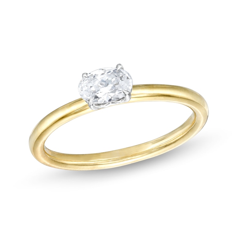 Main Image 1 of 1/2 CT. Oval Diamond Sideways Solitaire Ring in 14K Two-Tone Gold (I/I2)