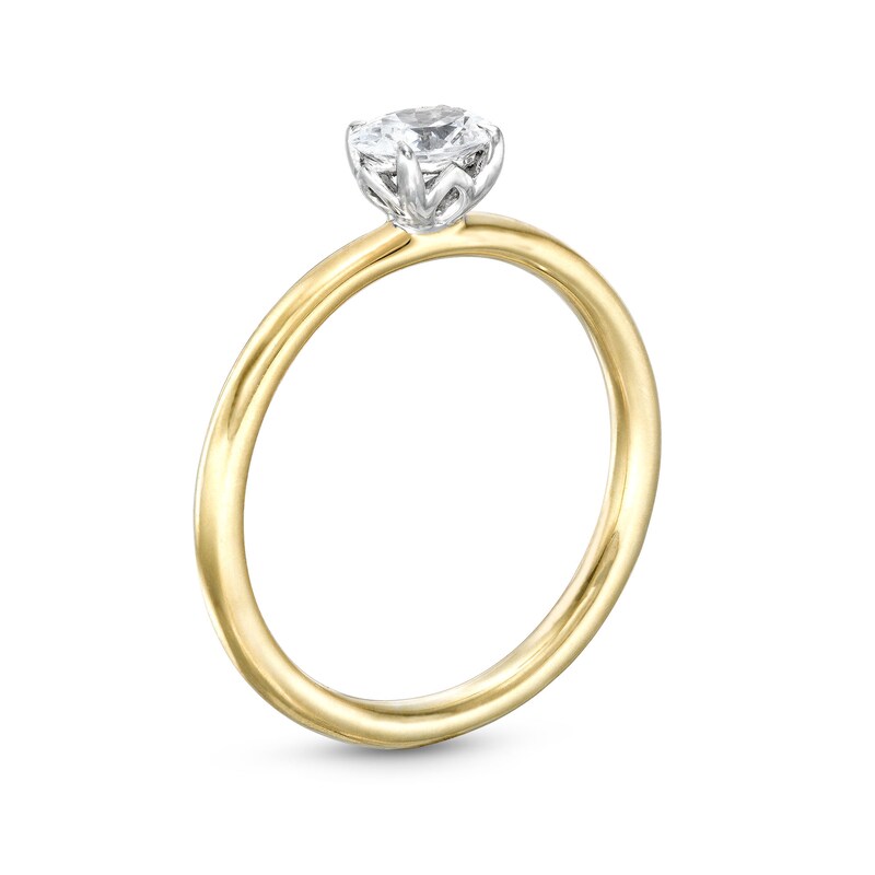 Main Image 3 of 1/2 CT. Oval Diamond Sideways Solitaire Ring in 14K Two-Tone Gold (I/I2)