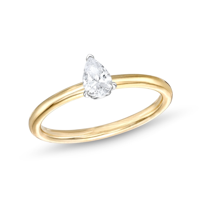 Main Image 1 of 1/2 CT. Pear-Shaped Diamond Solitaire Ring in 14K Two-Tone Gold (I/I2)