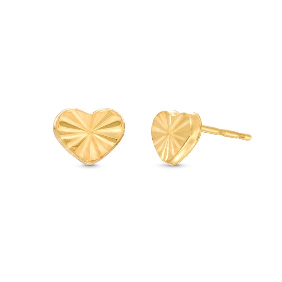 Diamond-Cut Heart Stud Earrings in Hollow 14K Gold