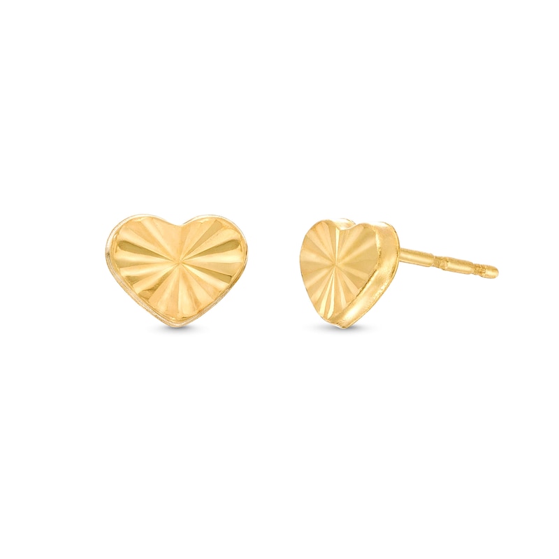 Main Image 1 of Diamond-Cut Heart Stud Earrings in Hollow 14K Gold