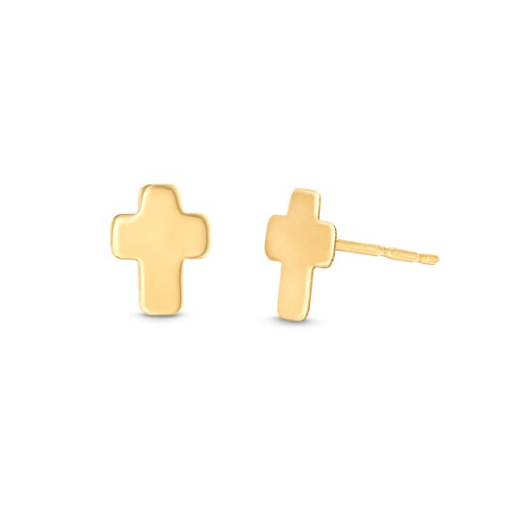 Rounded Cross Stud Earrings in 14K Gold