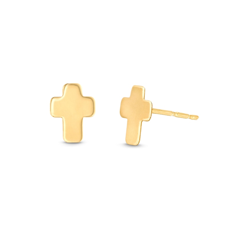 Main Image 1 of Rounded Cross Stud Earrings in 14K Gold