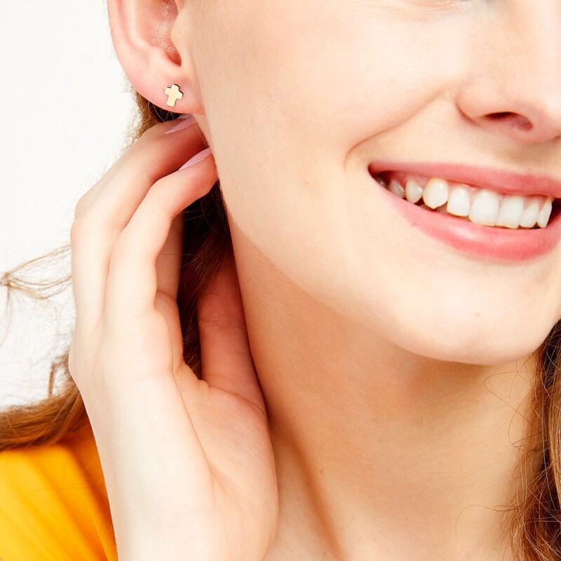 Main Image 2 of Rounded Cross Stud Earrings in 14K Gold