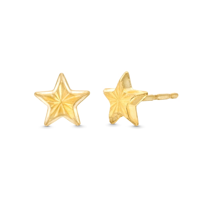 Main Image 1 of Diamond-Cut Star Stud Earrings in Hollow 14K Gold