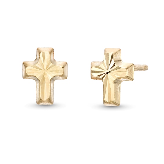 Diamond-Cut Cross Stud Earrings in Hollow 14K Gold