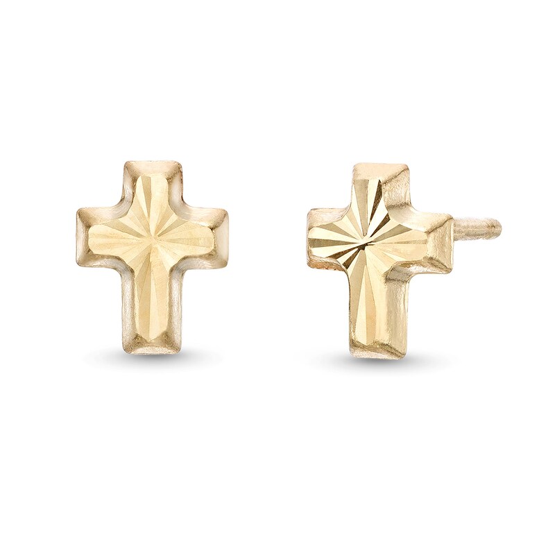 Main Image 1 of Diamond-Cut Cross Stud Earrings in Hollow 14K Gold
