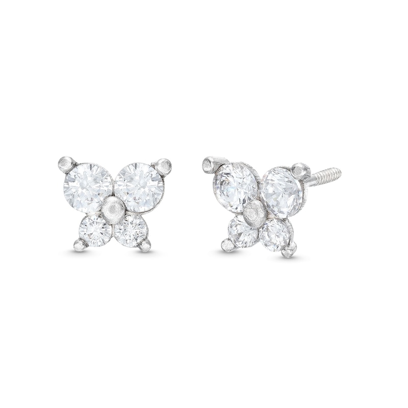 Child's Cubic Zirconia Butterfly Stud Earrings in 14K White Gold