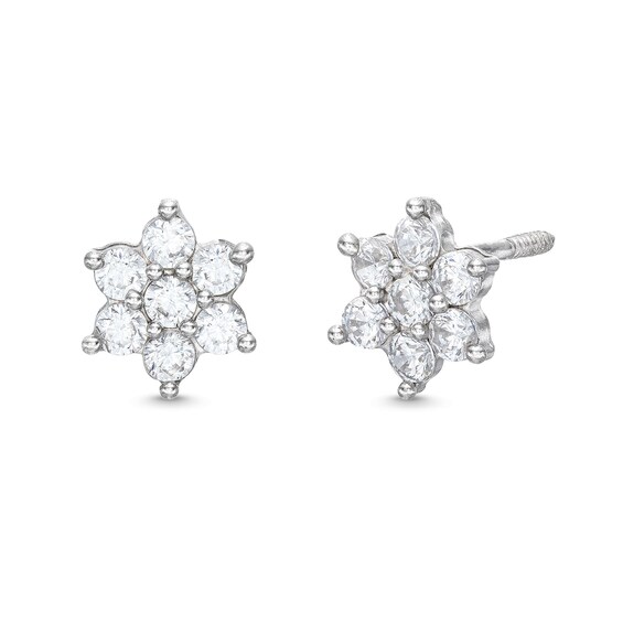 Child's Cubic Zirconia Flower Stud Earrings in 14K White Gold