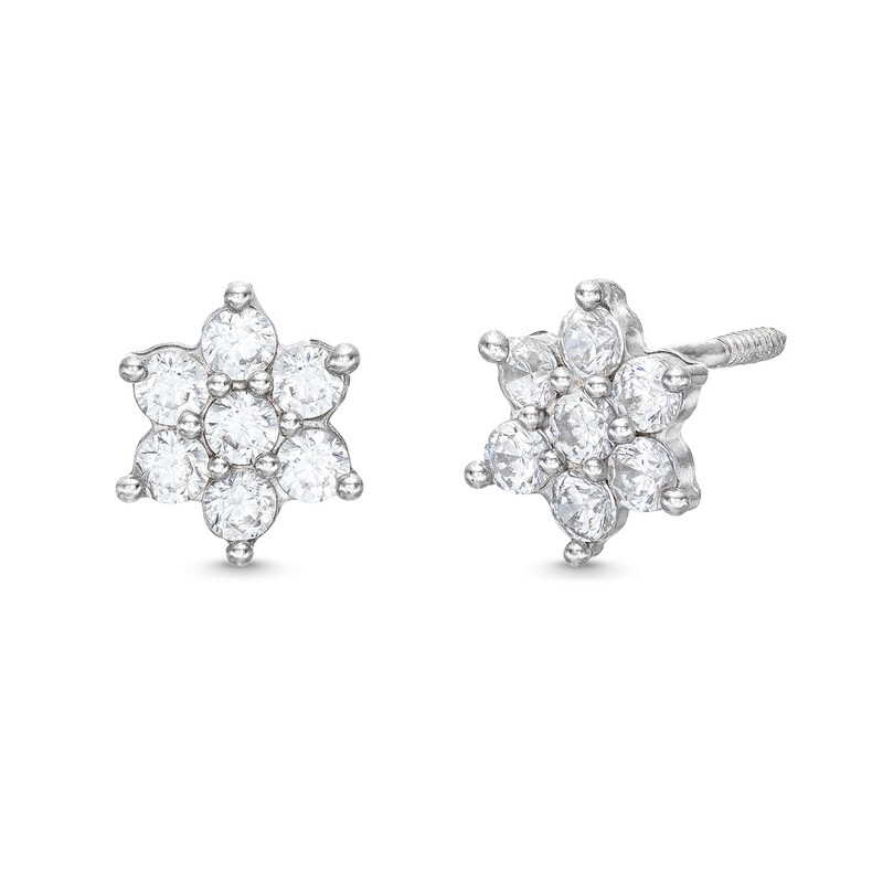 Main Image 1 of Child's Cubic Zirconia Flower Stud Earrings in 14K White Gold