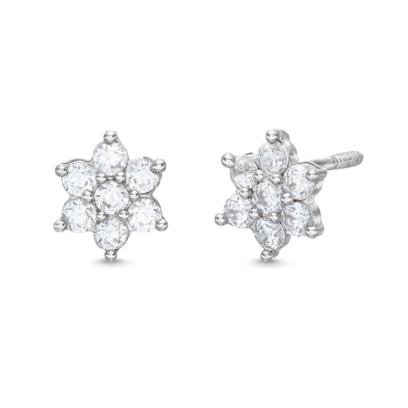 Child's Cubic Zirconia Snowflake Flower Stud Earrings in 14K White Gold