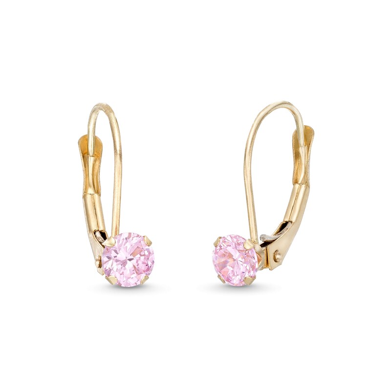 Main Image 1 of Child's 4.0mm Pink Cubic Zirconia Drop Earrings in 14K Gold