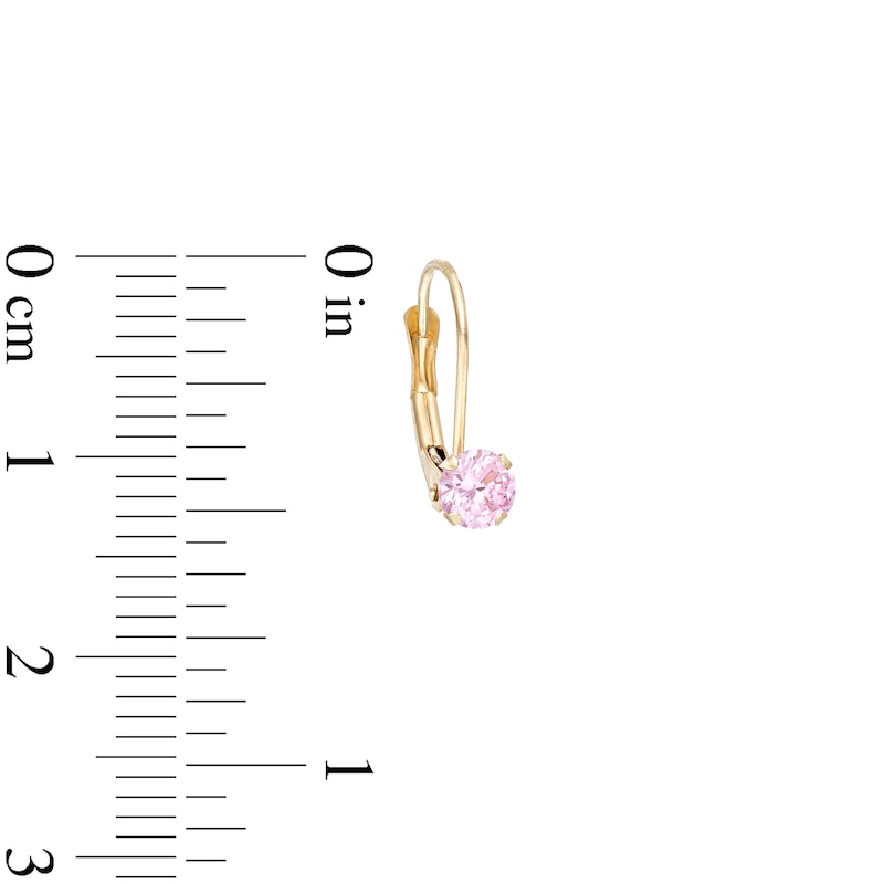 Main Image 2 of Child's 4.0mm Pink Cubic Zirconia Drop Earrings in 14K Gold