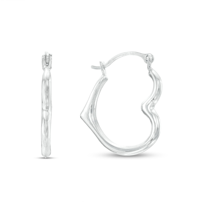 Child's 15.7mm Heart Profile Hoop Earrings in Hollow 14K White Gold