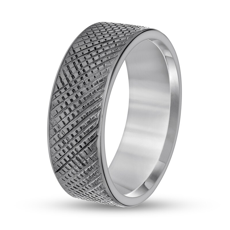 Main Image 2 of Men’s 8.0mm Satin Crosshatch Engravable Wedding Band in Tantalum (1 Line) - Size 10