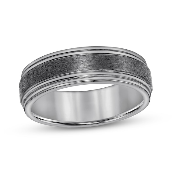 Men’s 7.0mm Brushed Stripe Engravable Wedding Band in Tantalum (1 Line) - Size 10
