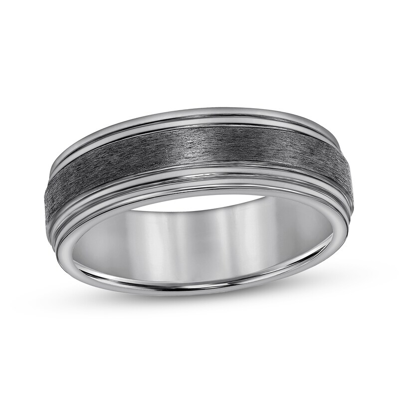 Main Image 1 of Men’s 7.0mm Brushed Stripe Engravable Wedding Band in Tantalum (1 Line) - Size 10