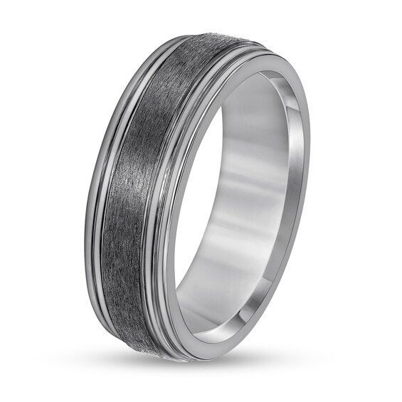 Men’s 7.0mm Brushed Stripe Engravable Wedding Band in Tantalum (1 Line) - Size 10